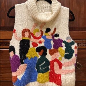 Mii Collection Cream Turtleneck Sweater Vest with Colorful Figures